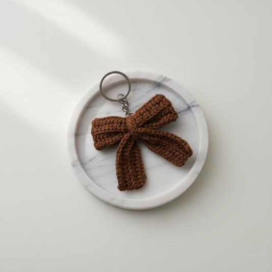 Moskai Crochet Brown Bow Ribbon Keychain | Cute Gift for Her