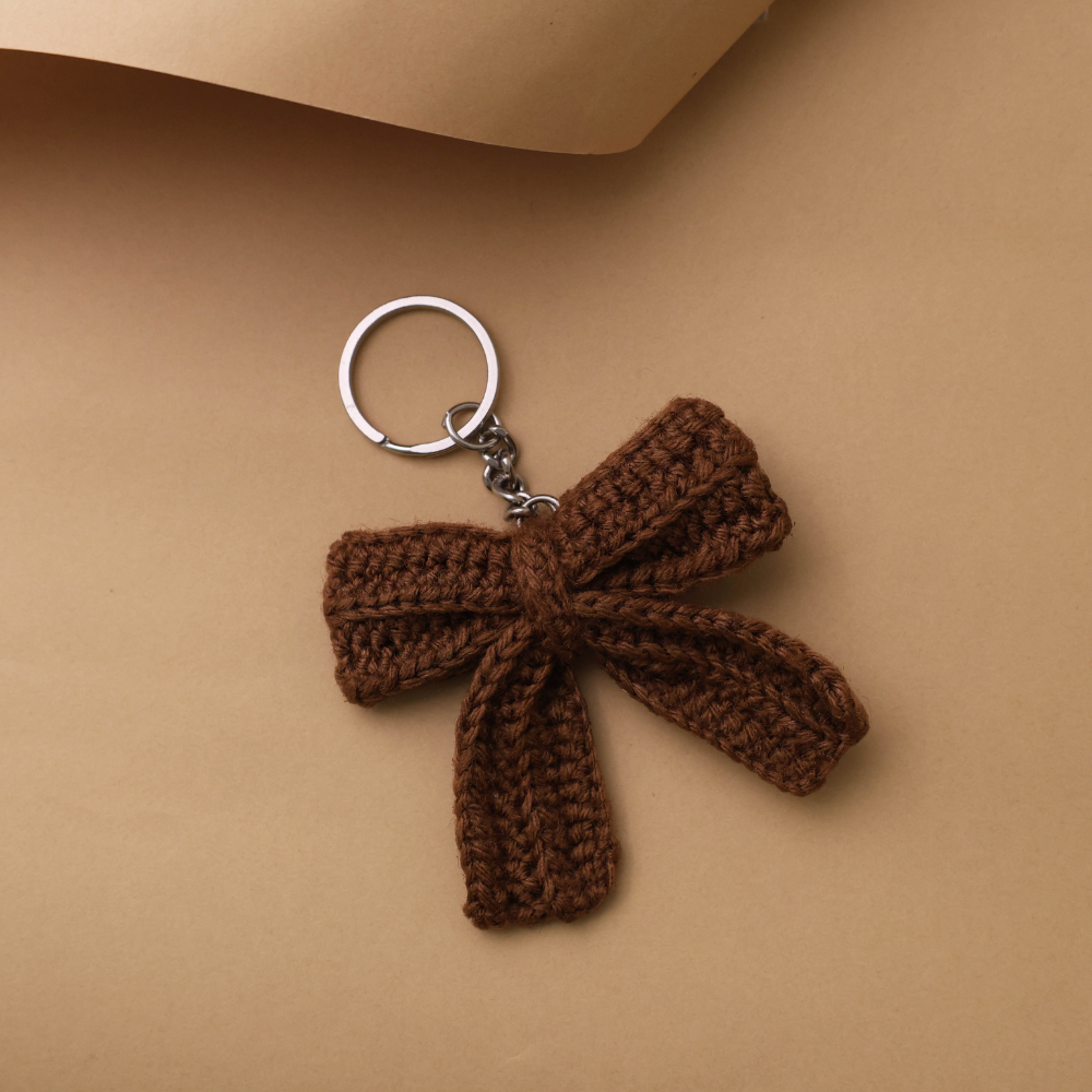 Moskai Crochet Brown Bow Ribbon Keychain | Cute Gift for Her