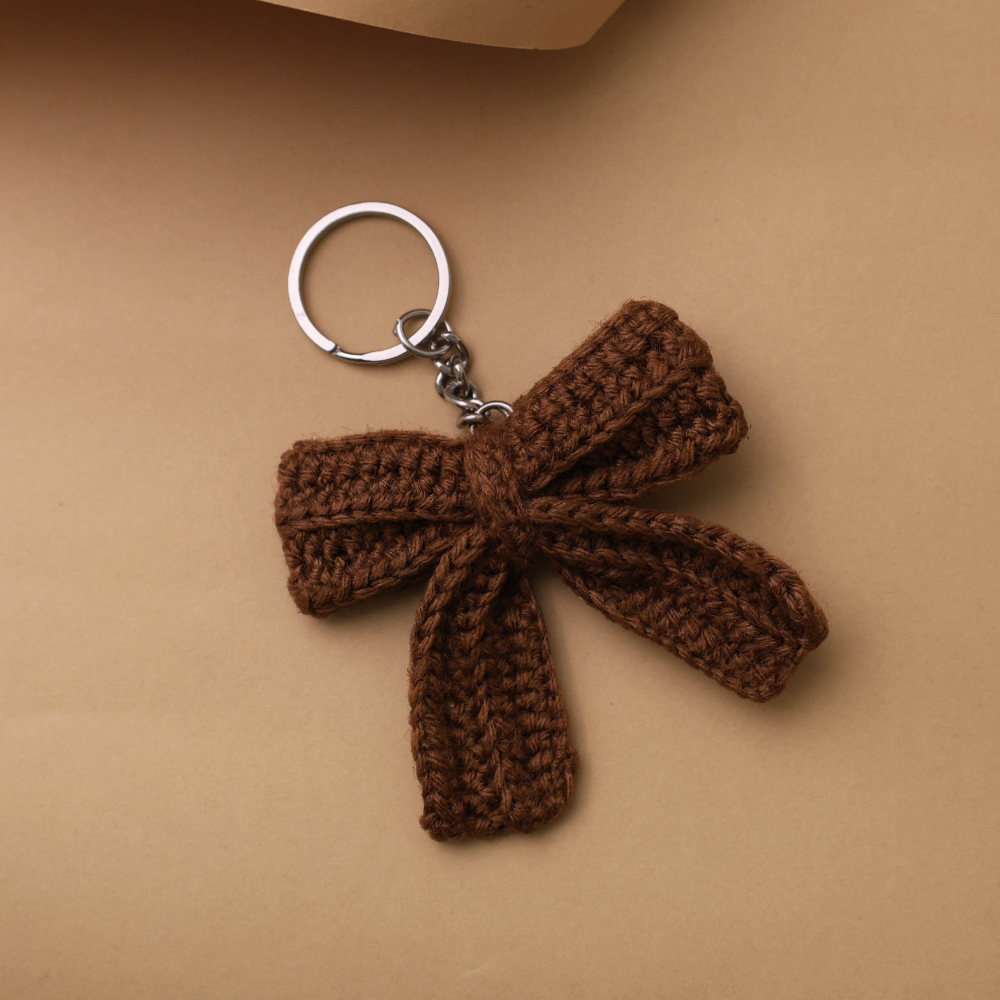 Moskai Crochet Brown Bow Ribbon Keychain | Cute Gift for Her