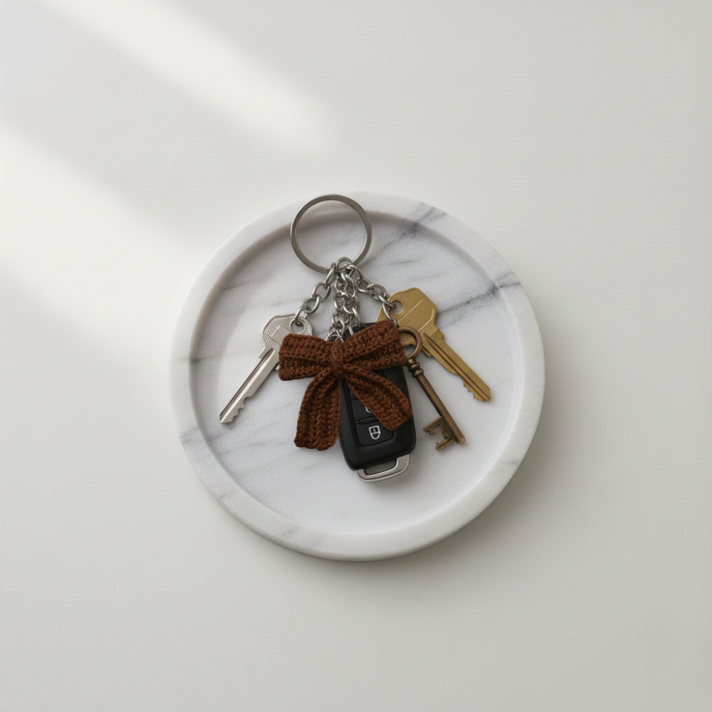 Moskai Crochet Brown Bow Ribbon Keychain | Cute Gift for Her
