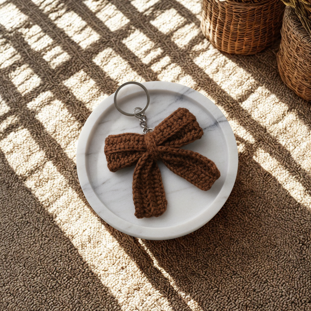 Moskai Crochet Brown Bow Ribbon Keychain | Cute Gift for Her