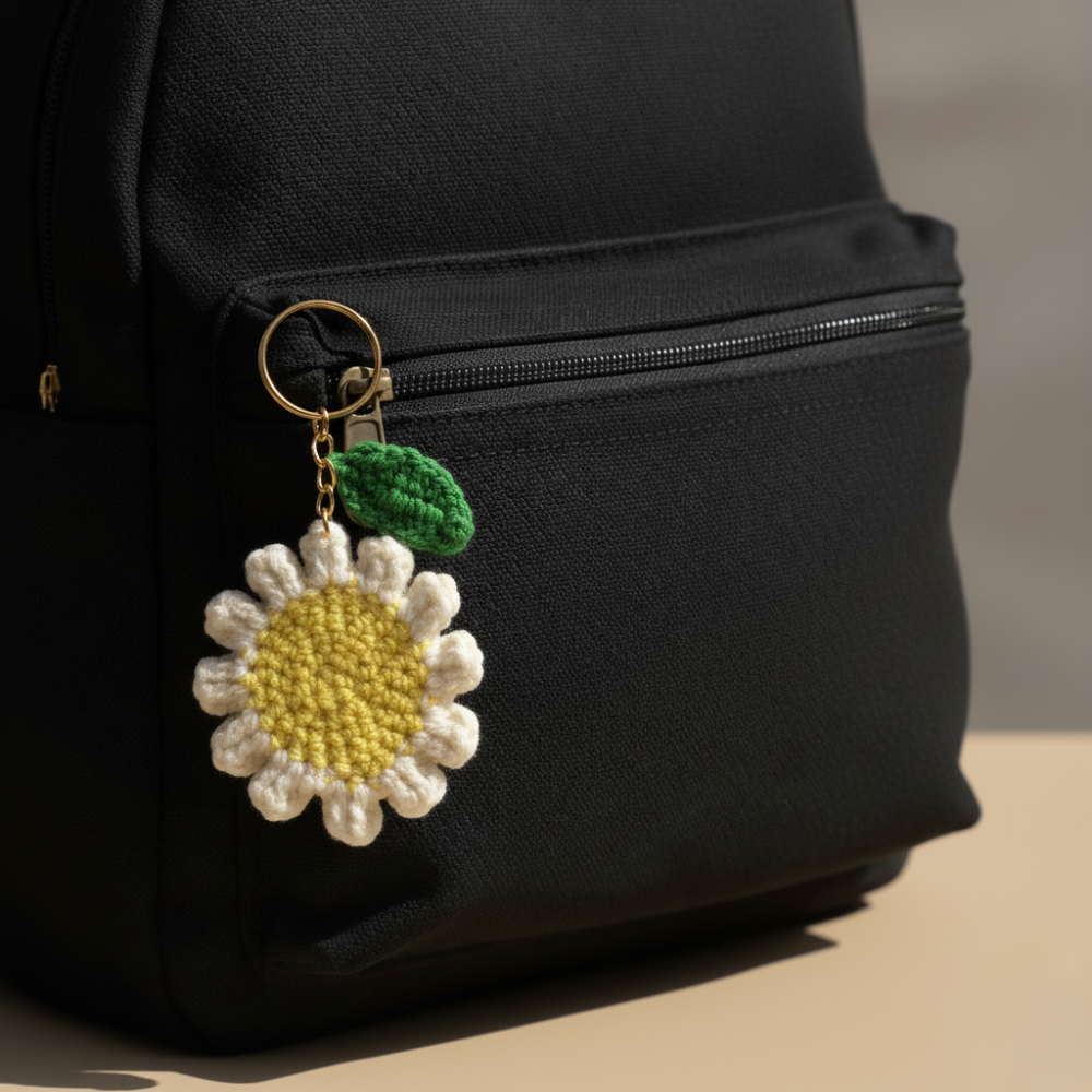Moskai Crochet Daisy Flower Keychain | Cute Floral Bag Charm | Gift for Her