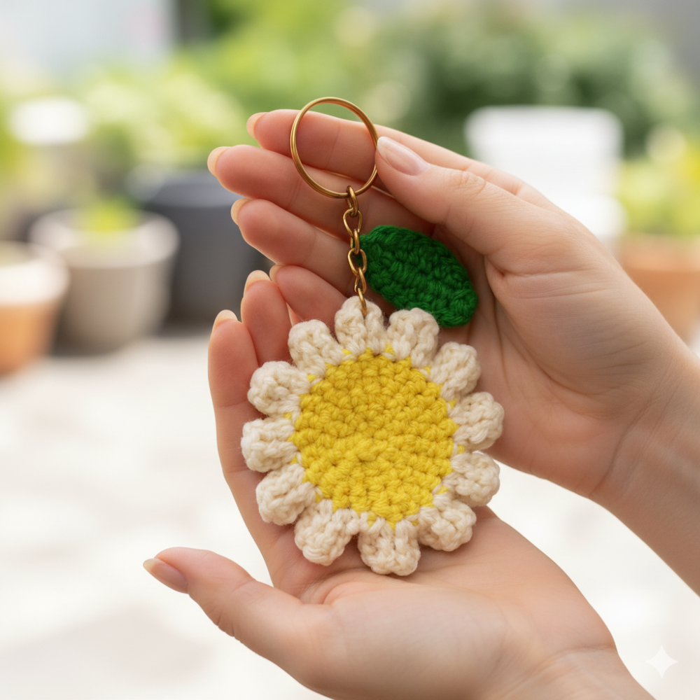 Moskai Crochet Daisy Flower Keychain | Cute Floral Bag Charm | Gift for Her