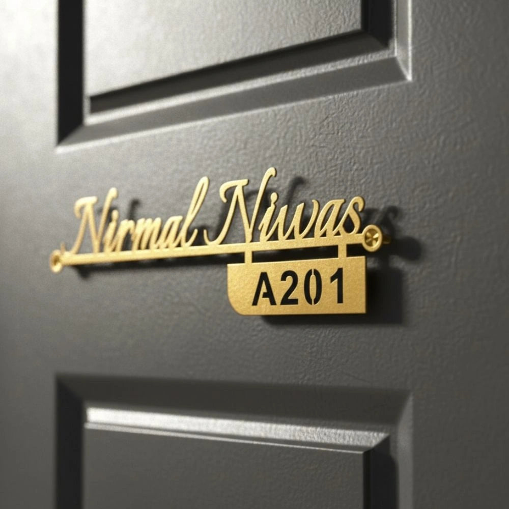 Personalized Laser-Cut Metal Nameplate with House Number - Custom Home Decor 7x8 Inches
