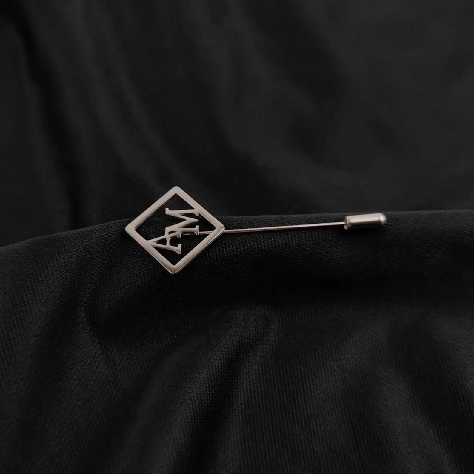 Personalized Initial Geometric Lapel Pin - Custom Silver Diamond Monogram Brooch for Men's Blazers & Suits
