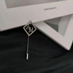Personalized Initial Geometric Lapel Pin - Custom Silver Diamond Monogram Brooch for Men's Blazers & Suits