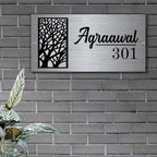 Wish Tree Personalized Metal Surname & Number Nameplate for Home – Elegant Custom Door Sign