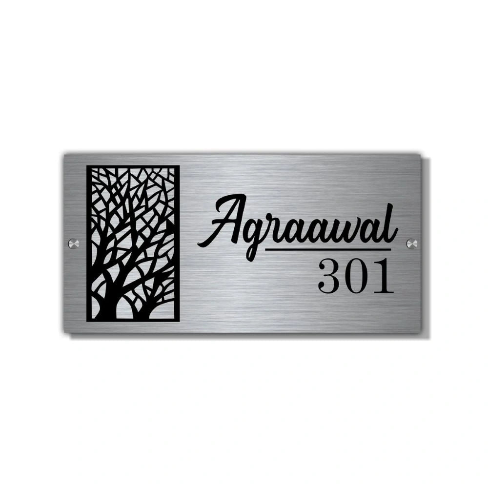 Wish Tree Personalized Metal Surname & Number Nameplate for Home – Elegant Custom Door Sign