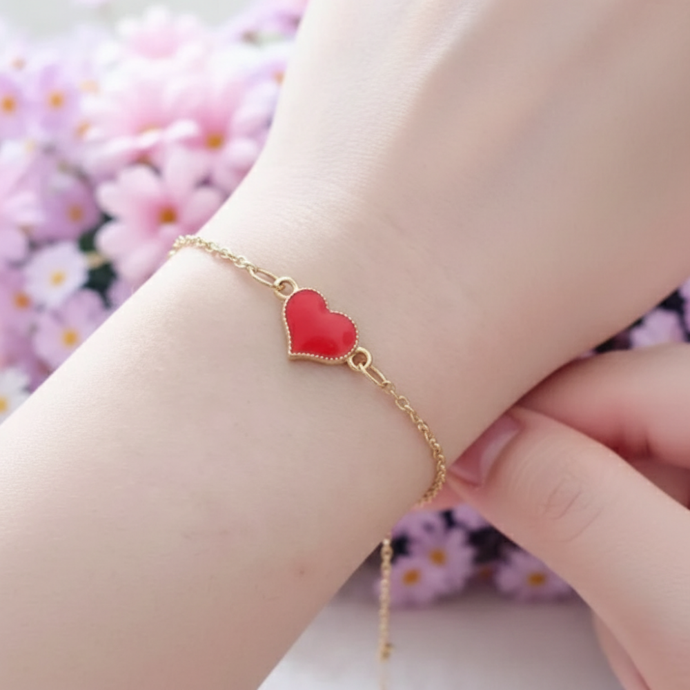 Moskai Love Collection Cute Red Heart Enamel Bracelet | Elegant Anti-Tarnish Jewelry