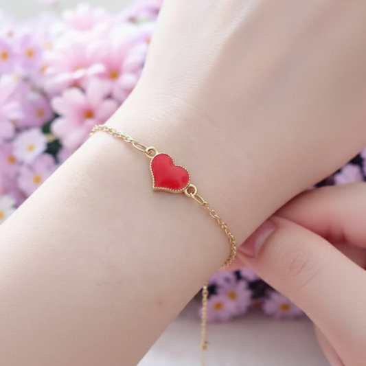 Moskai Love Collection Cute Red Heart Enamel Bracelet | Elegant Anti-Tarnish Jewelry