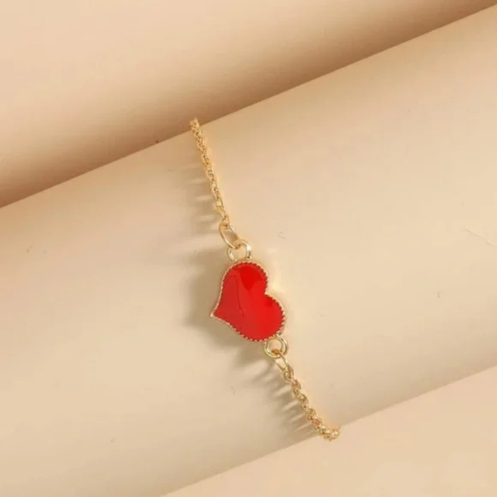 Moskai Love Collection Cute Red Heart Enamel Bracelet | Elegant Anti-Tarnish Jewelry