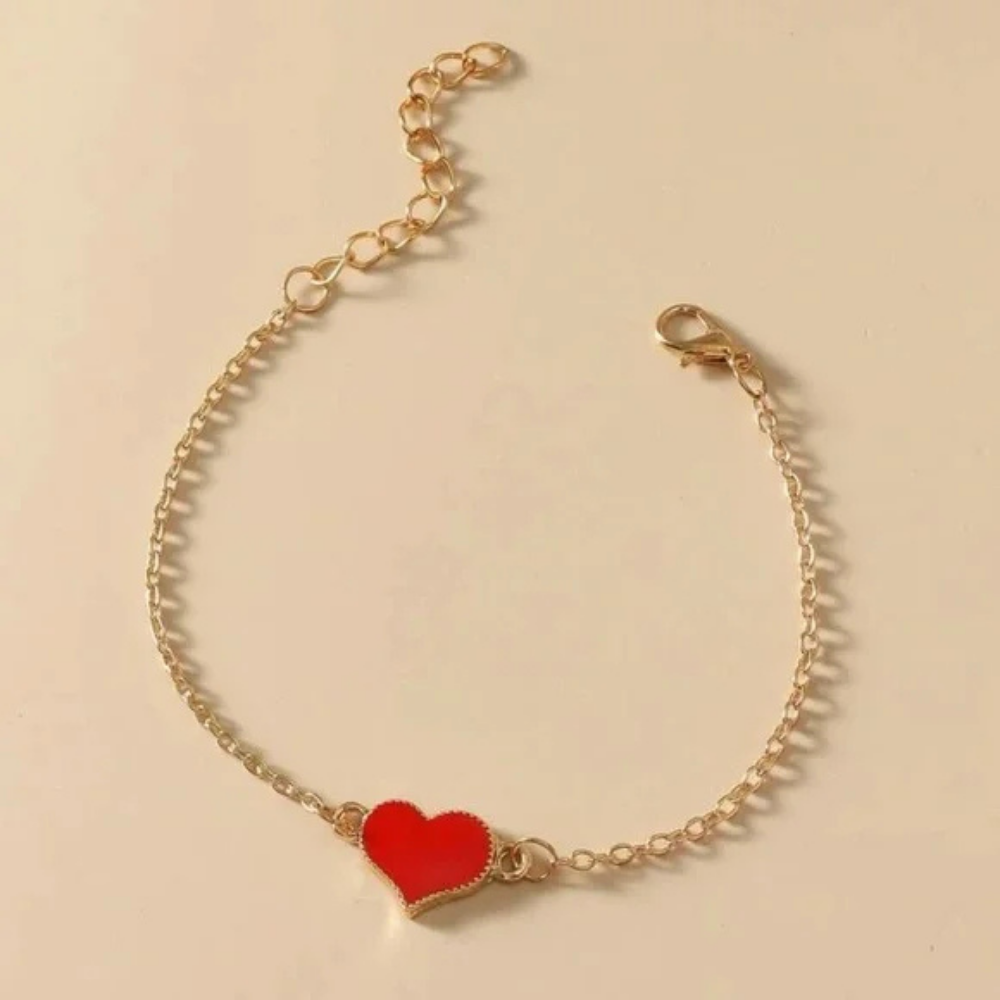 Moskai Love Collection Cute Red Heart Enamel Bracelet | Elegant Anti-Tarnish Jewelry