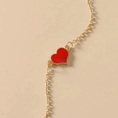 Moskai Love Collection Cute Red Heart Enamel Bracelet | Elegant Anti-Tarnish Jewelry