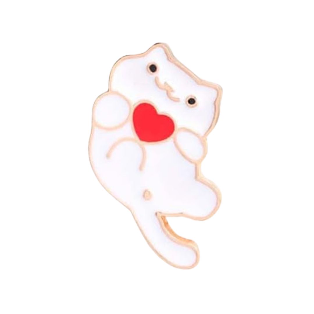 Cute White Kitten Enamel Pin for Girlfriend | Valentine Gift | Moskai Collection