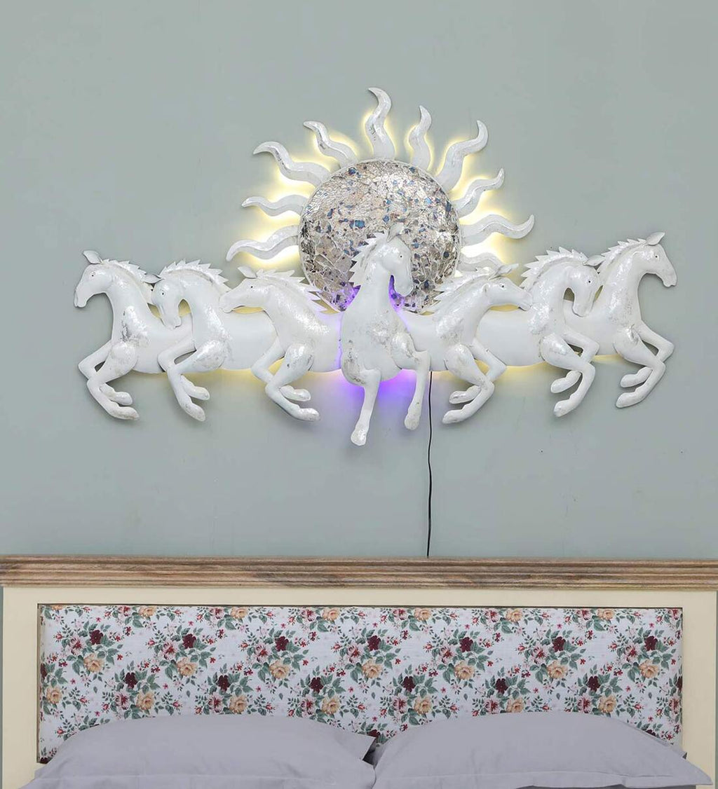 Mosaki Iron Metal Sun Horse Wall Hanging Designer  Panel