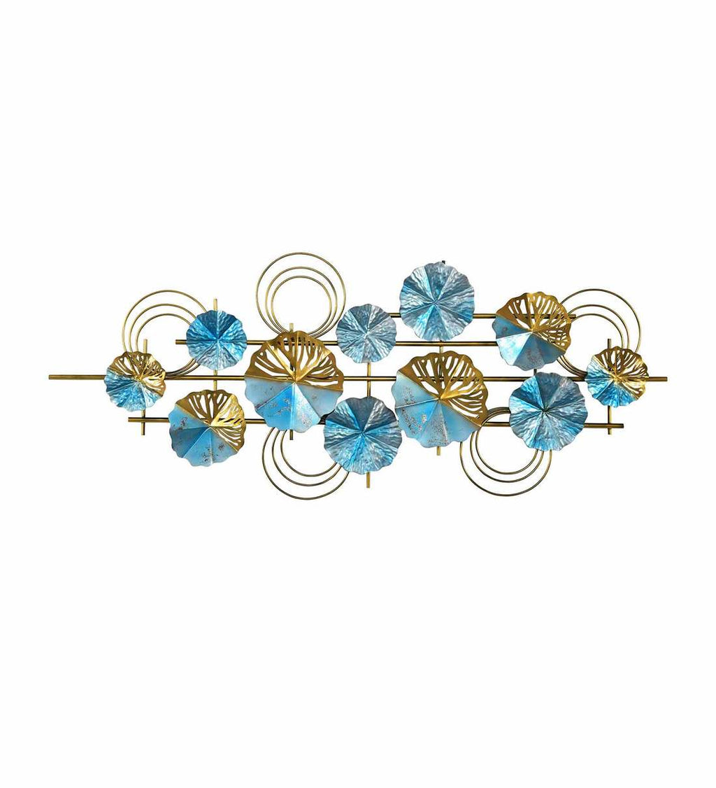 Moskai Iron Blue Boom Round Plates Wall Art | Luxurious Gold Finish