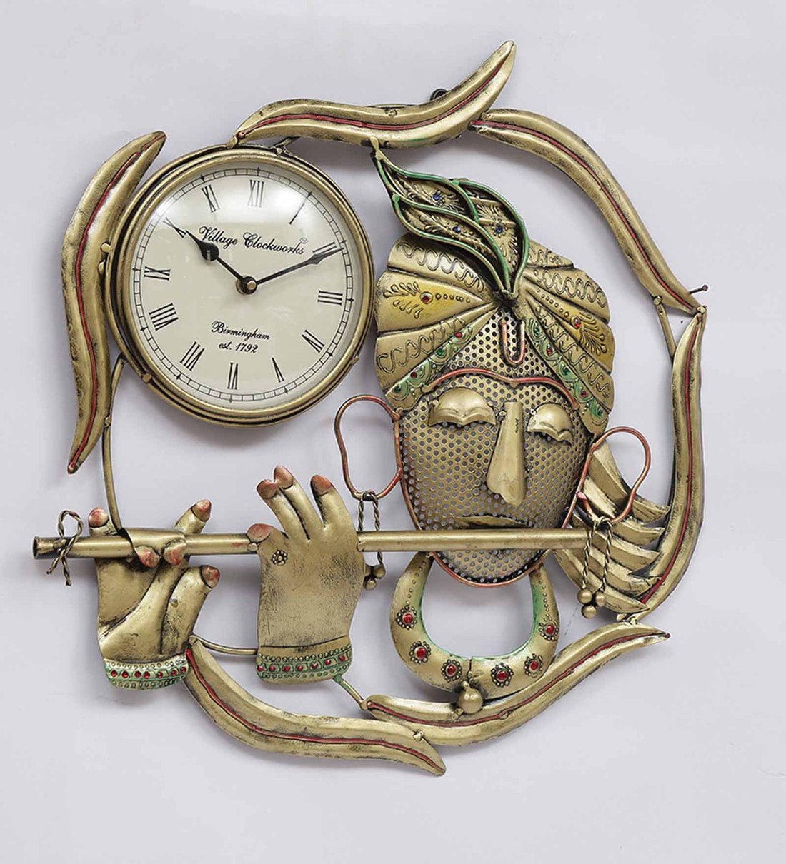 Mosaki Handmade Krishna Iron Wall Clock
