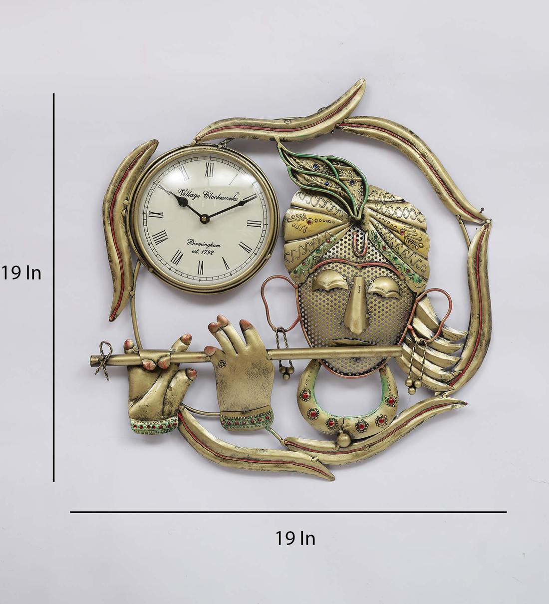 Mosaki Handmade Krishna Iron Wall Clock