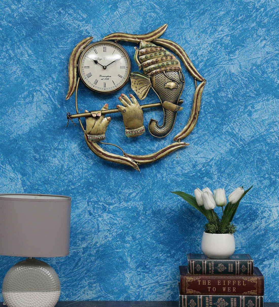 Mosaki Ganesha Wall Clock Frame | Golden Timepiece