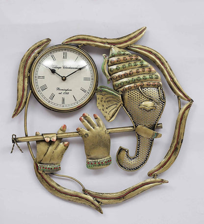 Mosaki Ganesha Wall Clock Frame | Golden Timepiece