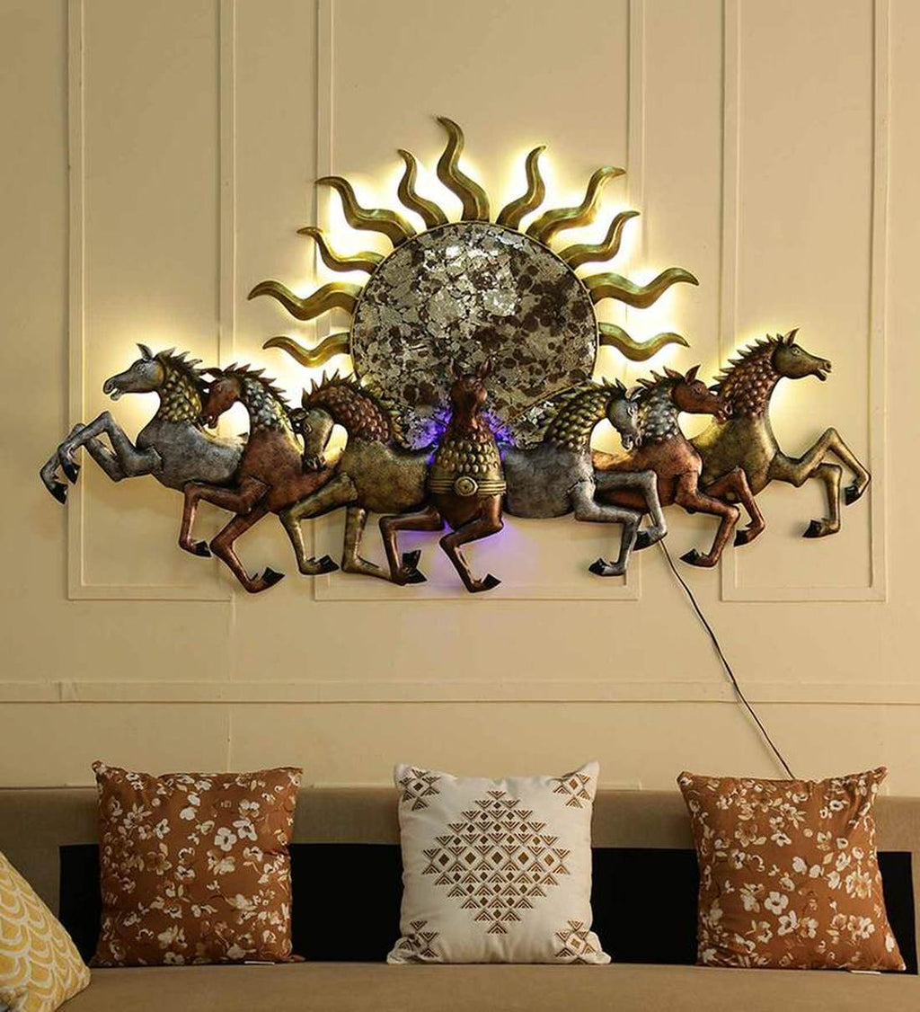 Mosaki Sun with Horses Wall Décor | Handcrafted Metal Wall Art