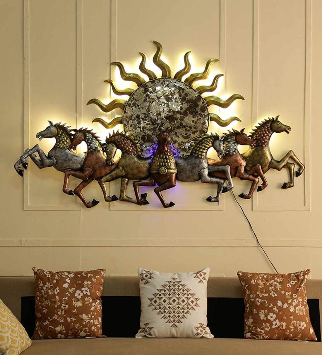 Mosaki Sun with Horses Wall Décor | Handcrafted Metal Wall Art