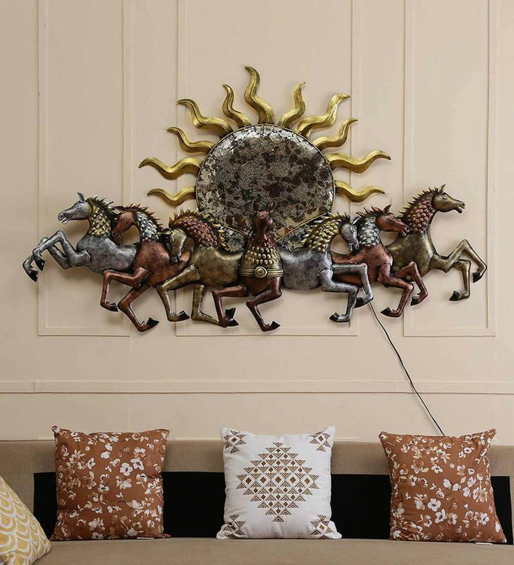Mosaki Sun with Horses Wall Décor | Handcrafted Metal Wall Art