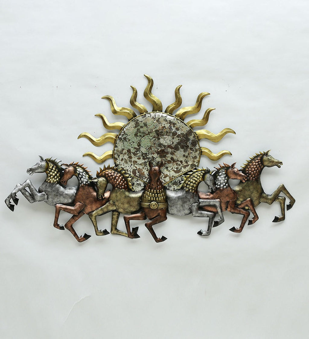 Mosaki Sun with Horses Wall Décor | Handcrafted Metal Wall Art