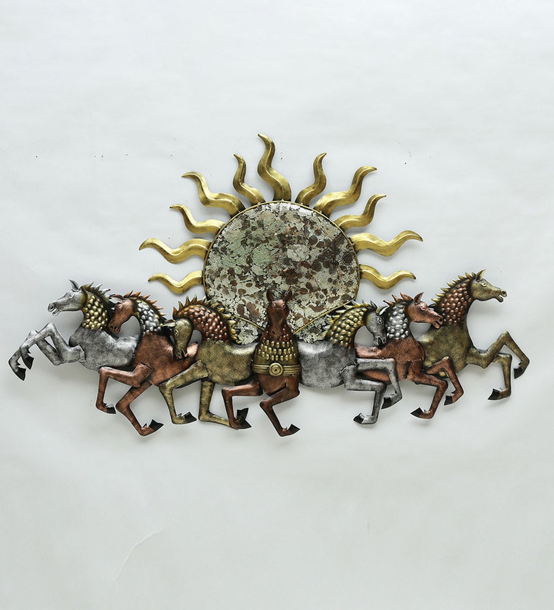 Mosaki Sun with Horses Wall Décor | Handcrafted Metal Wall Art