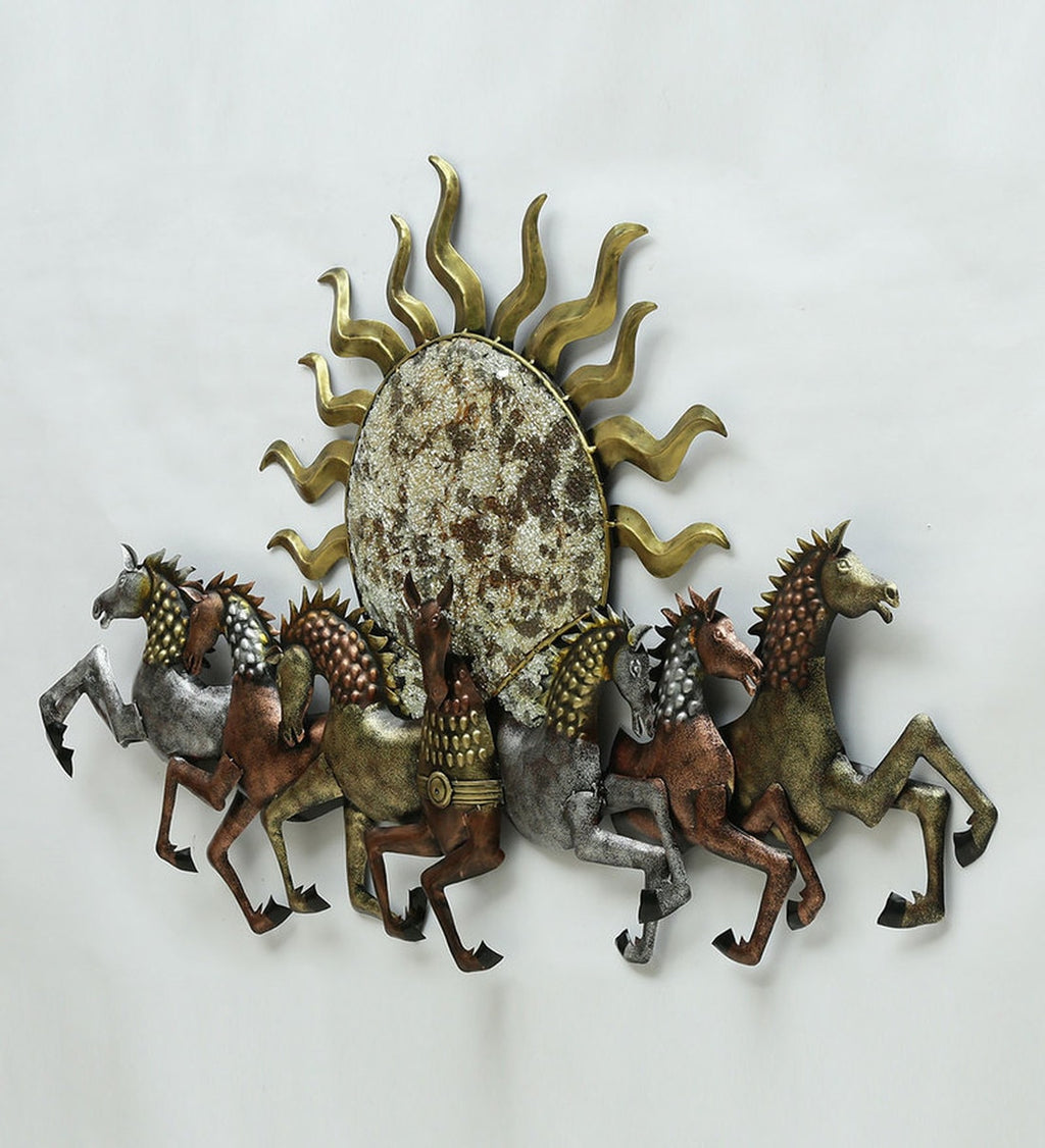 Mosaki Sun with Horses Wall Décor | Handcrafted Metal Wall Art