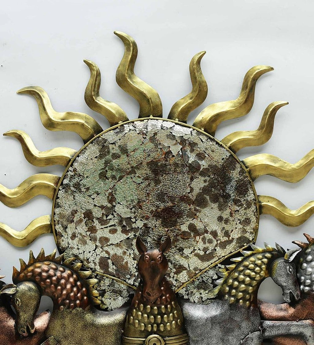 Mosaki Sun with Horses Wall Décor | Handcrafted Metal Wall Art