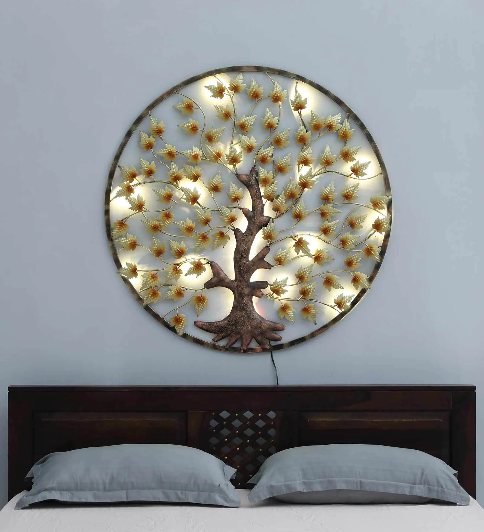 Mosaki Metal Tree Wall Hanging with LED Lights
