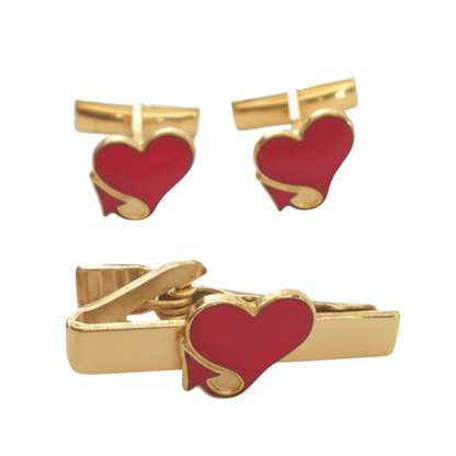 Heart with Devil’s Tail Cufflinks & Tie Clip Combo Set | Moskai Valentine Love Collection