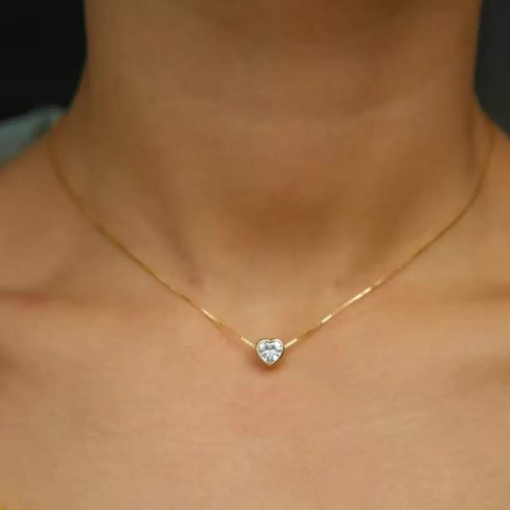 Moskai Minimal Diamond Heart Gold Plated Pendant – For Her