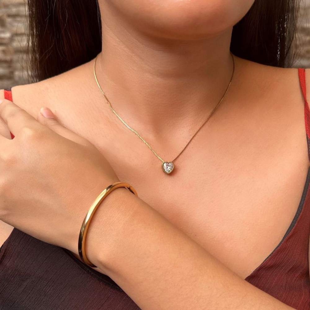 Moskai Minimal Diamond Heart Gold Plated Pendant – For Her
