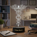 Moskai Doctor Symbol Personalised LED Lamp – Custom Name Medical Caduceus Night Light with LED Base