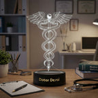 Moskai Doctor Symbol Personalised LED Lamp – Custom Name Medical Caduceus Night Light with LED Base
