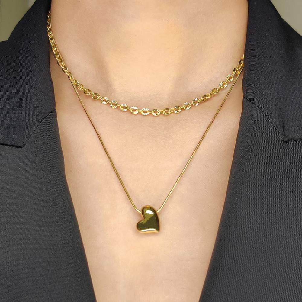 Moskai Layered Double Chain Heart Necklace – For Her