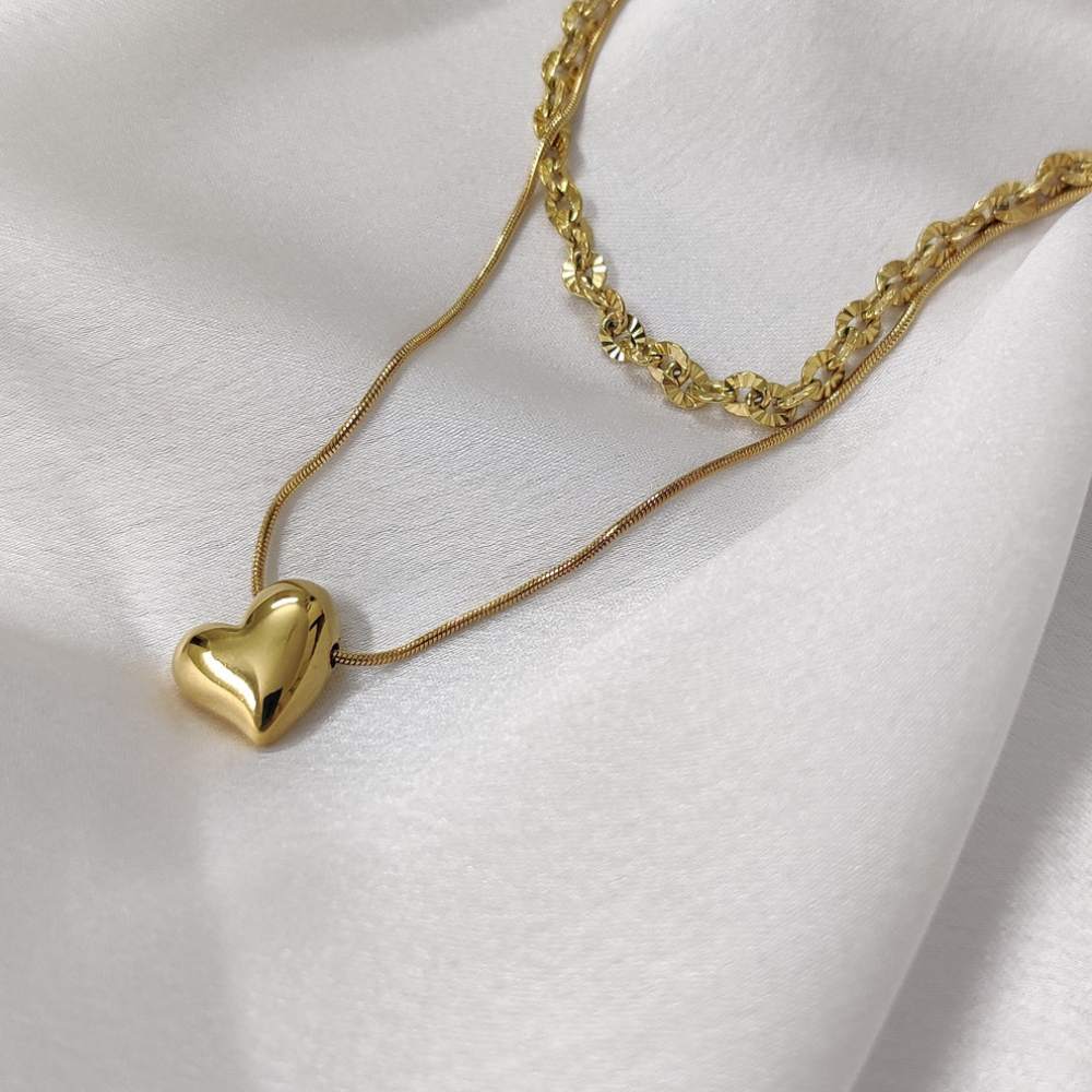 Moskai Layered Double Chain Heart Necklace – For Her