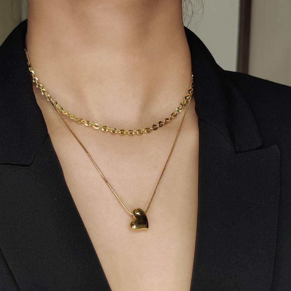 Moskai Layered Double Chain Heart Necklace – For Her