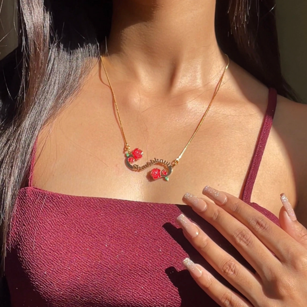 Moskai Valentine Rose Collection Personalized Enamel Name Pendant