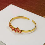 Personalized Red Enamel Name Cuff Bracelet - Gold Plated Custom Name Bangle for Women