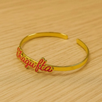 Personalized Red Enamel Name Cuff Bracelet - Gold Plated Custom Name Bangle for Women