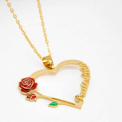 Moskai Valentine Rose Collection Personalized Enamel Name Heart Pendant