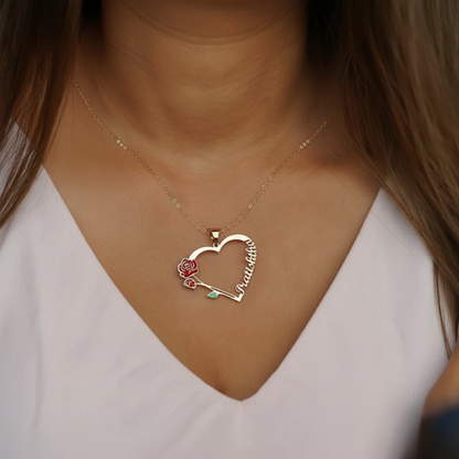 Moskai Valentine Rose Collection Personalized Enamel Name Heart Pendant