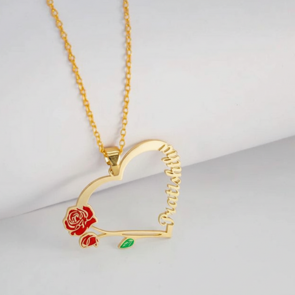 Moskai Valentine Rose Collection Personalized Enamel Name Heart Pendant
