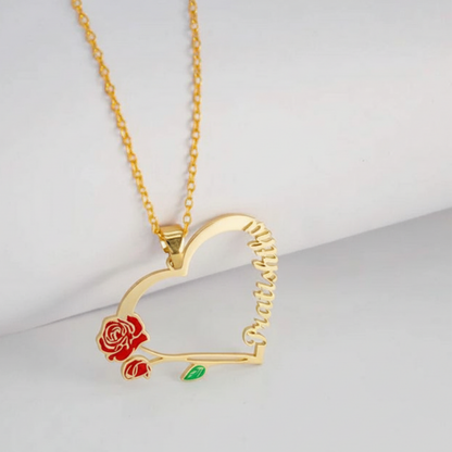 Moskai Valentine Rose Collection Personalized Enamel Name Heart Pendant