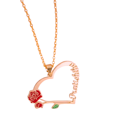 Moskai Valentine Rose Collection Personalized Enamel Name Heart Pendant