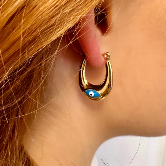 MOSKAI Evil Eye Bubble Gold Finish Earrings | Protective Charm Jewelry