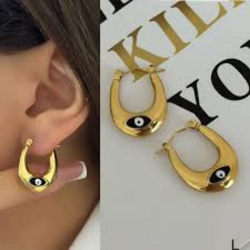 MOSKAI Evil Eye Bubble Gold Finish Earrings | Protective Charm Jewelry